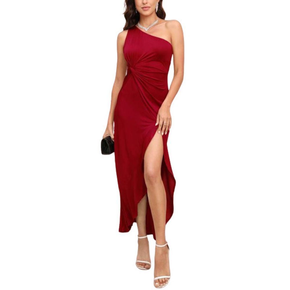 CELLABIE Red Knot Detail Side Slit Asymmetrical Maxi Dress Size L